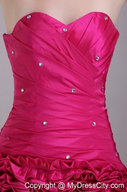 Short Hot Pink Sweetheart Taffeta Party Dress with Ruffles