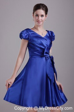 Princess Blue V-neck Short Party Dress with Short Sleeves