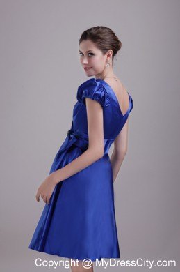 Princess Blue V-neck Short Party Dress with Short Sleeves