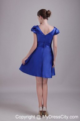 Princess Blue V-neck Short Party Dress with Short Sleeves