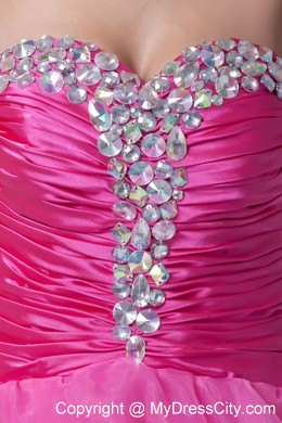 Knee-length Beading and Ruffled Layers Hot Pink Party Dress