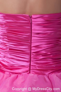 Knee-length Beading and Ruffled Layers Hot Pink Party Dress