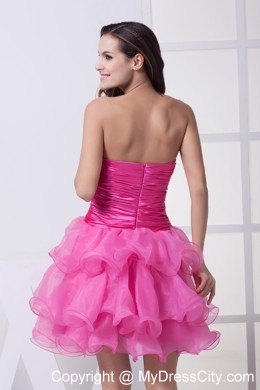 Knee-length Beading and Ruffled Layers Hot Pink Party Dress