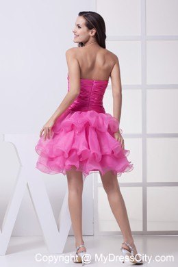 Knee-length Beading and Ruffled Layers Hot Pink Party Dress