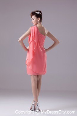 One Shoulder Watermelon Short Party Dress with Beading