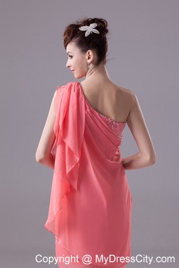 One Shoulder Watermelon Short Party Dress with Beading