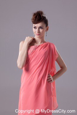 One Shoulder Watermelon Short Party Dress with Beading