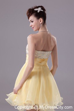 Light Yellow Organza and Sequins Sweetheart Party Dress