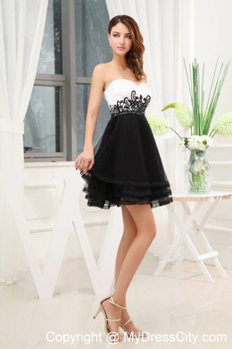 Black and White Sweetheart Appliques Party Cocktail Dress