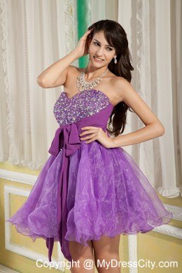 Lavender Organza Beading A-line Party Prom Dress