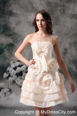 Champagne Short Hand Made Flowers Empire Party Dress