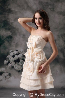 Champagne Short Hand Made Flowers Empire Party Dress