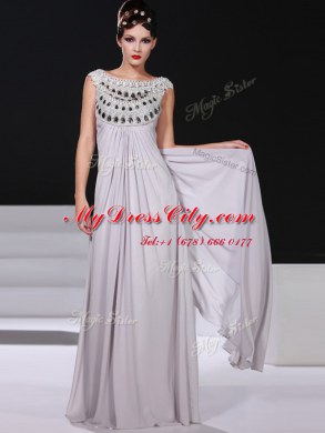 Free and Easy Silver Bateau Neckline Beading and Lace Prom Party Dress Sleeveless Side Zipper