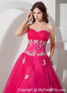 Coral Red Sweetheart Tulle Appliques and Beading Quinceanera Dress