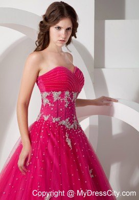 Coral Red Sweetheart Tulle Appliques and Beading Quinceanera Dress