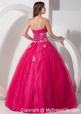 Coral Red Sweetheart Tulle Appliques and Beading Quinceanera Dress