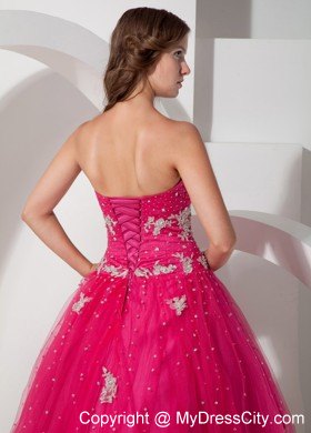 Coral Red Sweetheart Tulle Appliques and Beading Quinceanera Dress