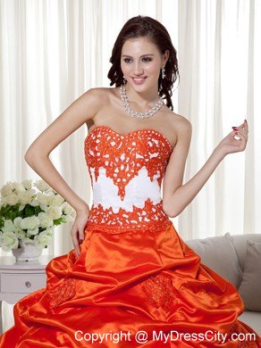 Orange Red A-line Sweetheart Taffeta Pick-ups Quinceanera Dress