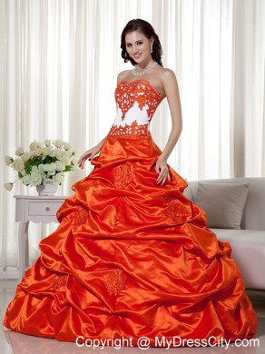 Orange Red A-line Sweetheart Taffeta Pick-ups Quinceanera Dress