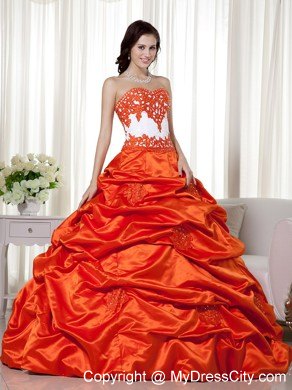 Orange Red A-line Sweetheart Taffeta Pick-ups Quinceanera Dress