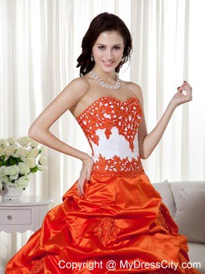 Orange Red A-line Sweetheart Taffeta Pick-ups Quinceanera Dress