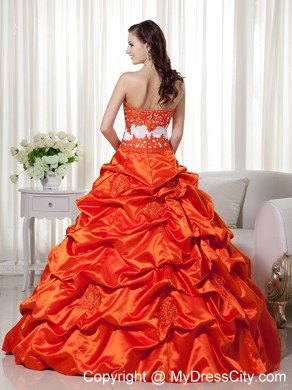 Orange Red A-line Sweetheart Taffeta Pick-ups Quinceanera Dress