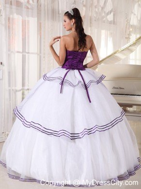 White and Purple Organza Appliques Quinceanera Party Dress