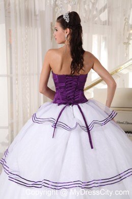 White and Purple Organza Appliques Quinceanera Party Dress