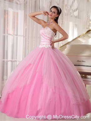 Two-toned Pink Tulle Beading Quinceanera Dress for Girls