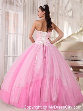 Two-toned Pink Tulle Beading Quinceanera Dress for Girls