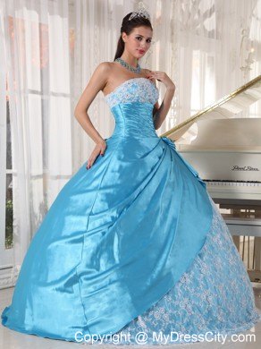 Aqua Blue Floor-length Taffeta and Lace Sweet 16 Dresses