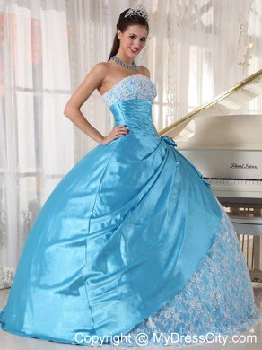 Aqua Blue Floor-length Taffeta and Lace Sweet 16 Dresses