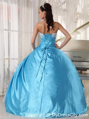 Aqua Blue Floor-length Taffeta and Lace Sweet 16 Dresses