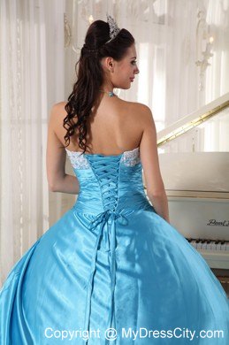 Aqua Blue Floor-length Taffeta and Lace Sweet 16 Dresses