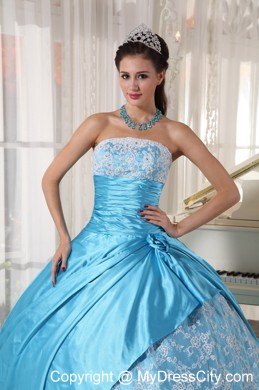 Aqua Blue Floor-length Taffeta and Lace Sweet 16 Dresses