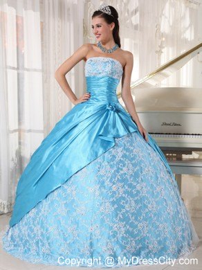 Aqua Blue Floor-length Taffeta and Lace Sweet 16 Dresses