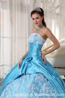 Aqua Blue Floor-length Taffeta and Lace Sweet 16 Dresses