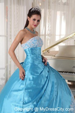 Aqua Blue Floor-length Taffeta and Lace Sweet 16 Dresses