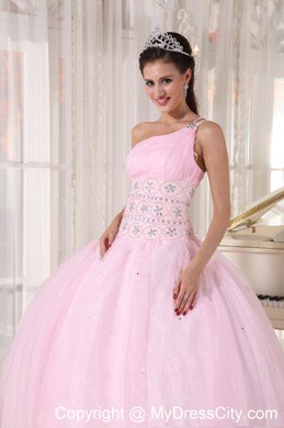 Baby Pink Single Strap with Beading Quinceanera Dress