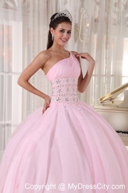 Baby Pink Single Strap with Beading Quinceanera Dress