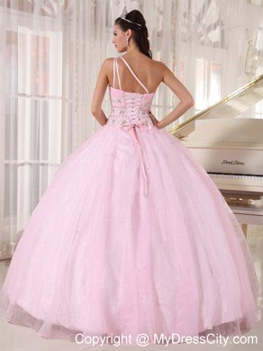 Baby Pink Single Strap with Beading Quinceanera Dress