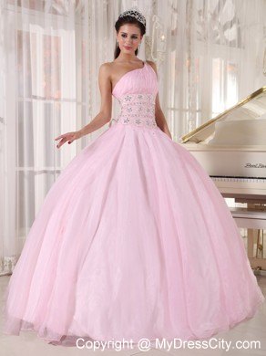 Baby Pink Single Strap with Beading Quinceanera Dress