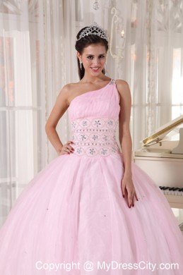 Baby Pink Single Strap with Beading Quinceanera Dress