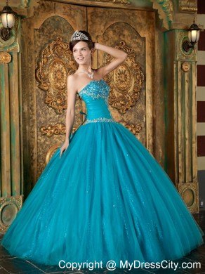 A-Line Teal Sweetheart Beading Tulle Quinceanera Dress