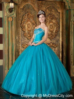 A-Line Teal Sweetheart Beading Tulle Quinceanera Dress