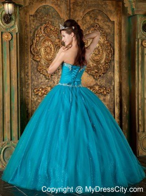 A-Line Teal Sweetheart Beading Tulle Quinceanera Dress