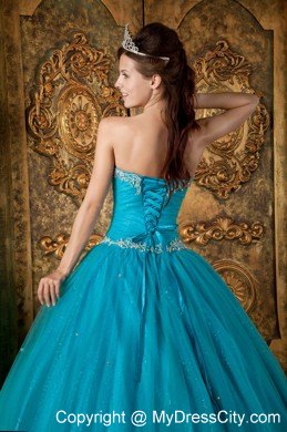 A-Line Teal Sweetheart Beading Tulle Quinceanera Dress