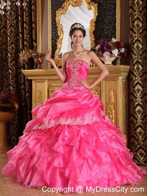 Hot Pink Cascading Ruffles Organza Dress for Quince