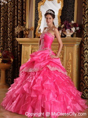 Hot Pink Cascading Ruffles Organza Dress for Quince