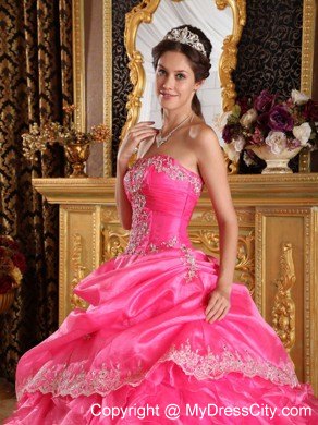 Hot Pink Cascading Ruffles Organza Dress for Quince